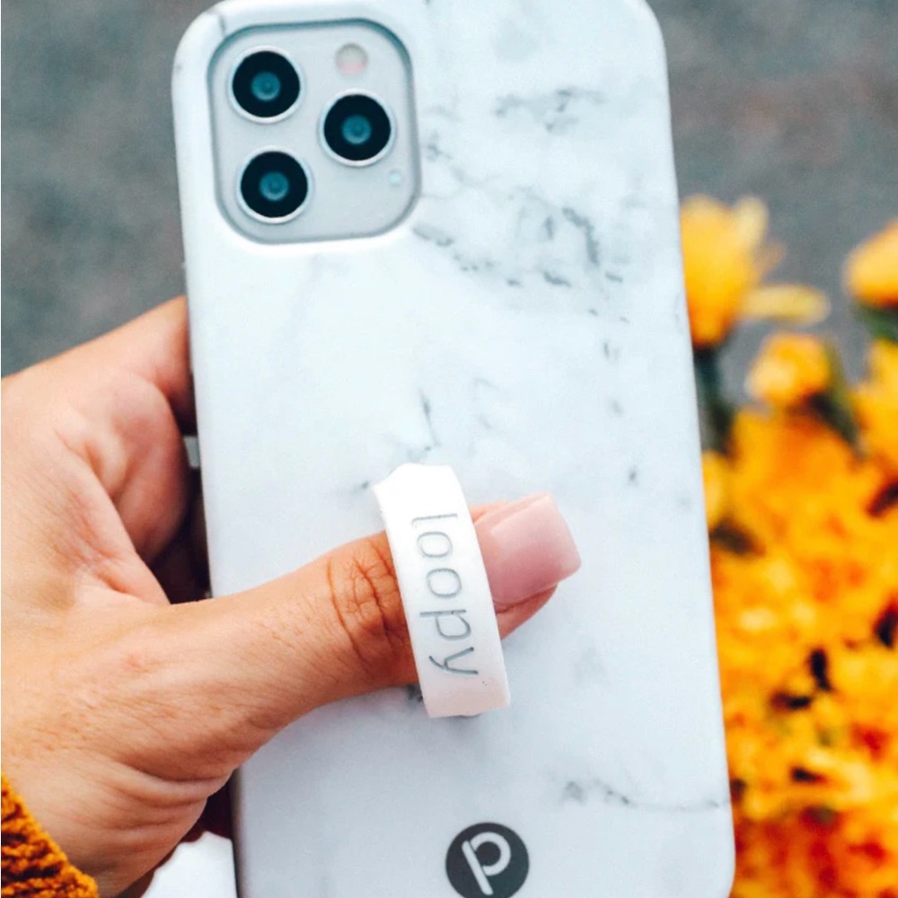Loopy Marble White Phone Case with Loop Handle